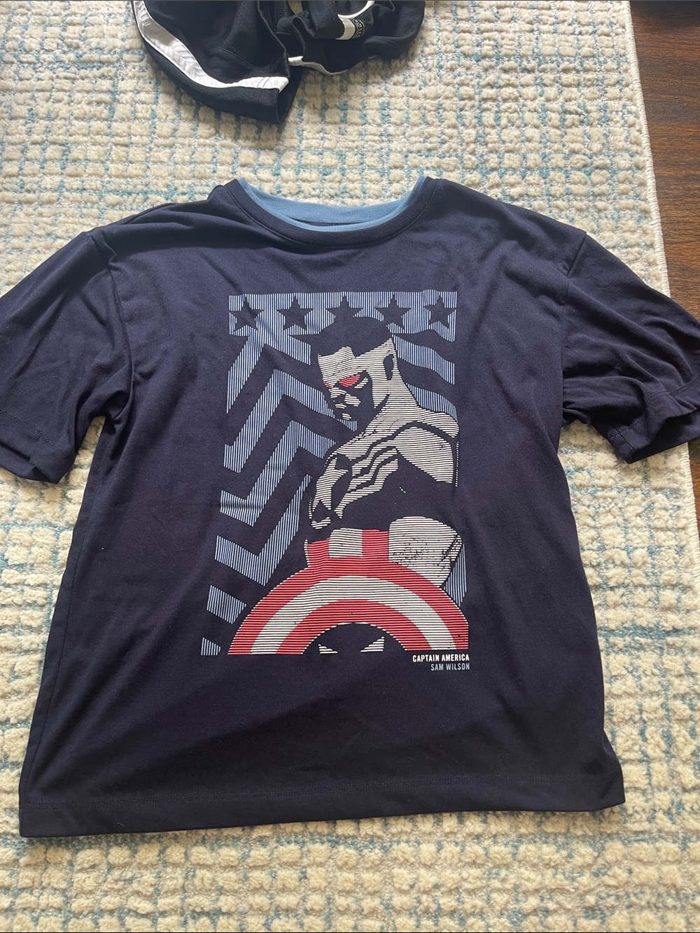 Captain America Sam Wilson Graphic Tee - Navy with Red & White Shield
